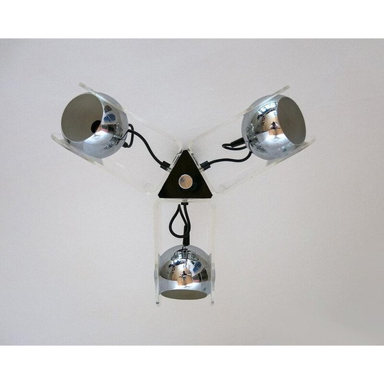 Image 1 of Vintage hanglamp met drie chromen lampenkappen, jaren 1970