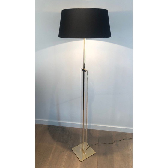 Image 1 of Vintage vloerlamp van glas en messing, 1970