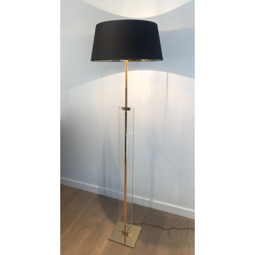 Vintage vloerlamp van glas en messing, 1970