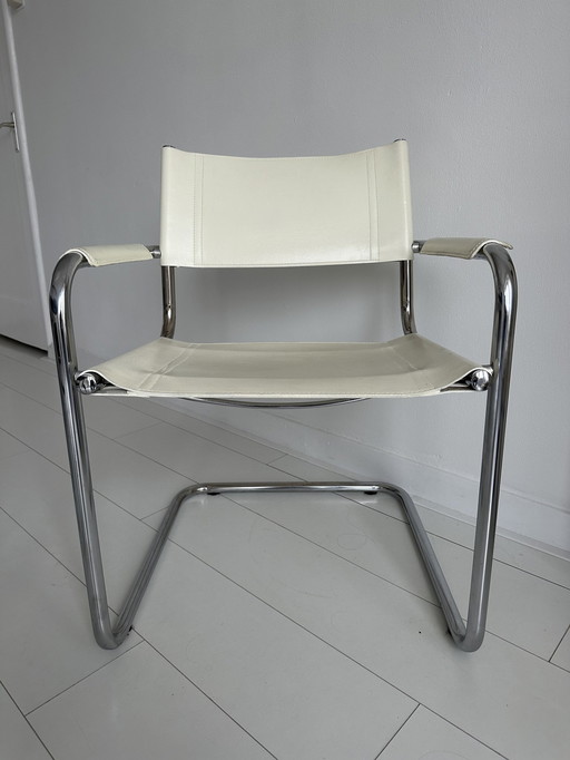 Vintage Retro Buisframe Wit Leer Eetkamerstoelen