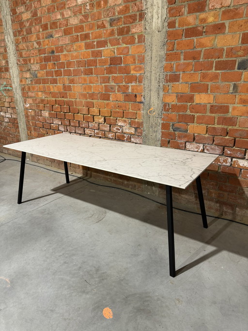 Eettafel keramiek - 220x90 cm - Carrara marmerpatroon