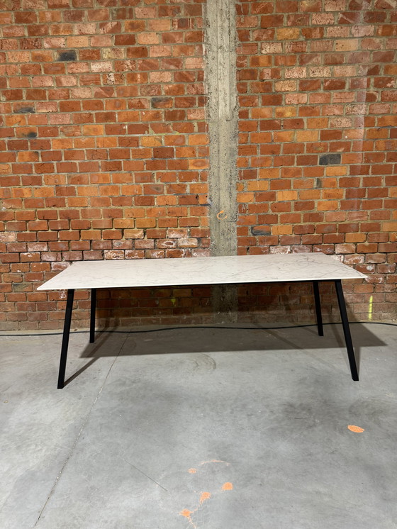 Image 1 of Eettafel keramiek - 220x90 cm - Carrara marmerpatroon