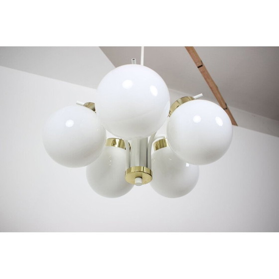 Image 1 of Vintage messing kroonluchter in glas, Tsjecho-Slowakije 1970