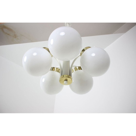 Image 1 of Vintage messing kroonluchter in glas, Tsjecho-Slowakije 1970