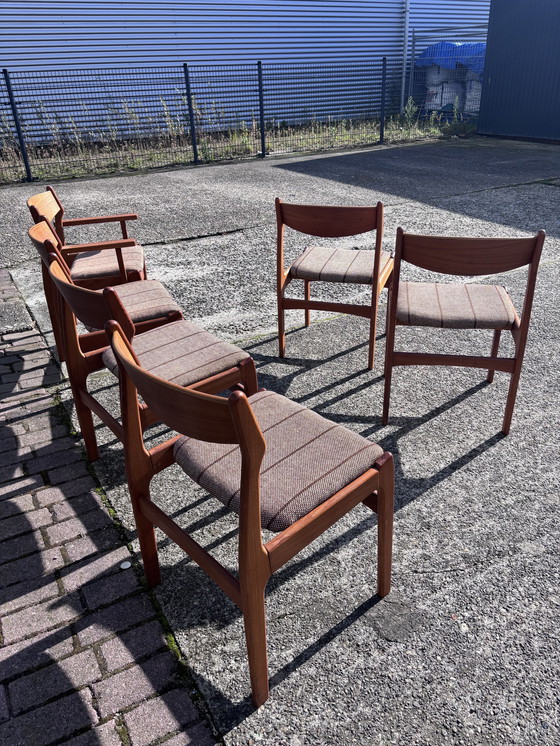 Image 1 of 6 X Vintage Teak Eetkamerstoelen Deens Stoelen 