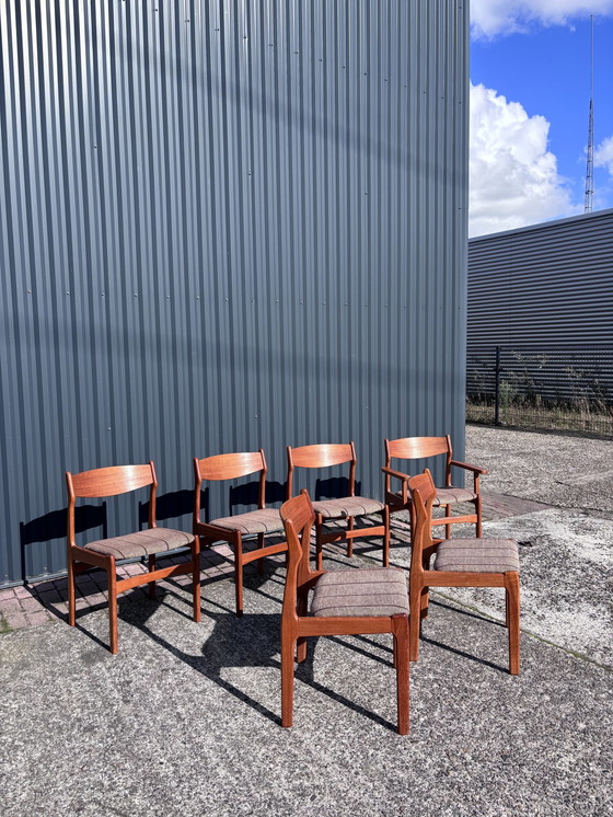 Image 1 of 6 X Vintage Teak Eetkamerstoelen Deens Stoelen 