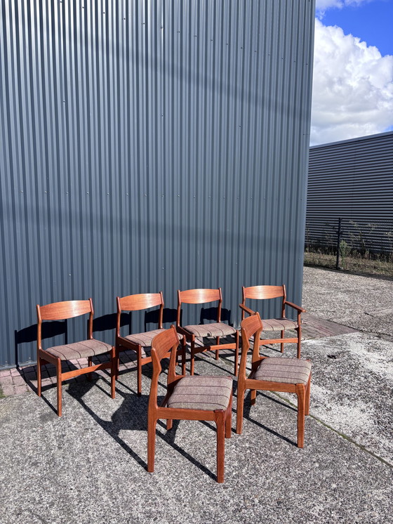 Image 1 of 6 X Vintage Teak Eetkamerstoelen Deens Stoelen 