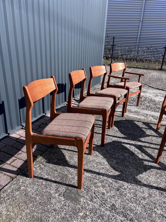 Image 1 of 6 X Vintage Teak Eetkamerstoelen Deens Stoelen 