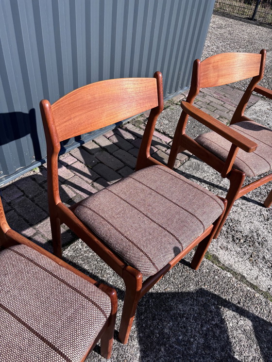 Image 1 of 6 X Vintage Teak Eetkamerstoelen Deens Stoelen 