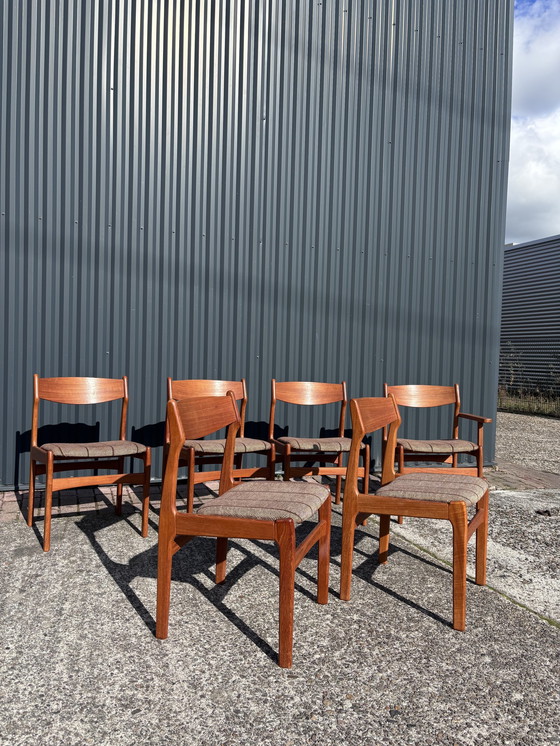 Image 1 of 6 X Vintage Teak Eetkamerstoelen Deens Stoelen 