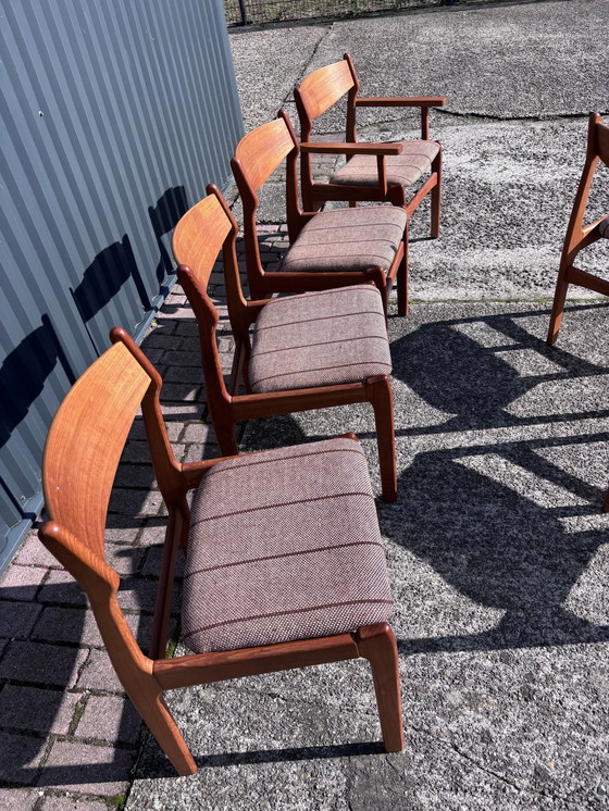 Image 1 of 6 X Vintage Teak Eetkamerstoelen Deens Stoelen 