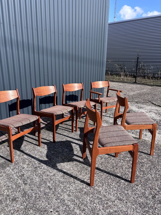 Image 1 of 6 X Vintage Teak Eetkamerstoelen Deens Stoelen 