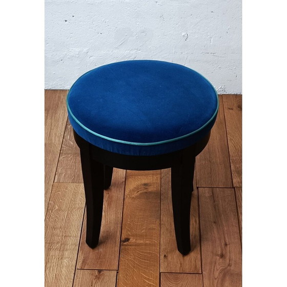 Image 1 of Vintage blauw fluwelen krukje