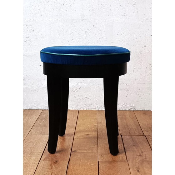 Image 1 of Vintage blauw fluwelen krukje