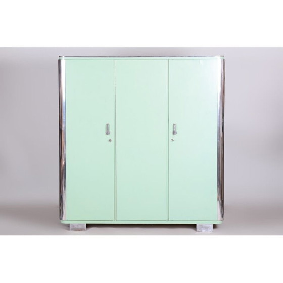 Image 1 of Vintage turquoise Bauhaus driedeurskast door Vichr, Tsjechië 1930