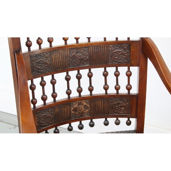 Image 1 of Vintage Arts and Crafts decoratieve carver fauteuil met hoge rug