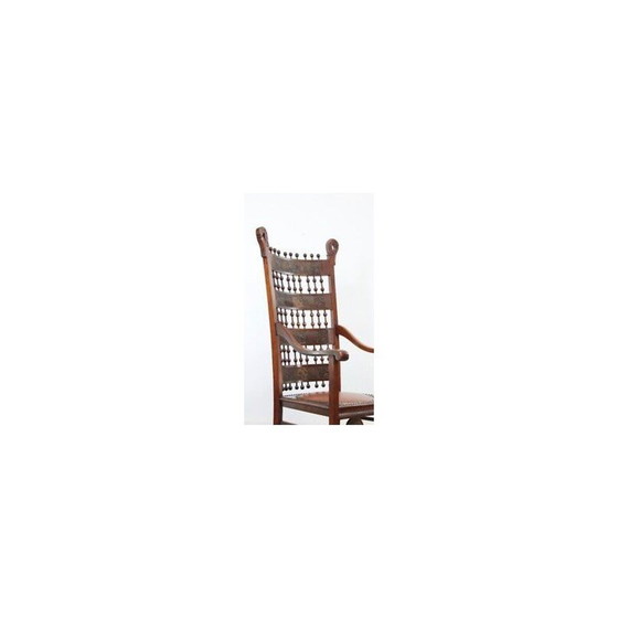 Image 1 of Vintage Arts and Crafts decoratieve carver fauteuil met hoge rug