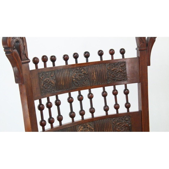 Image 1 of Vintage Arts and Crafts decoratieve carver fauteuil met hoge rug