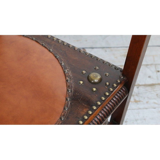 Image 1 of Vintage Arts and Crafts decoratieve carver fauteuil met hoge rug