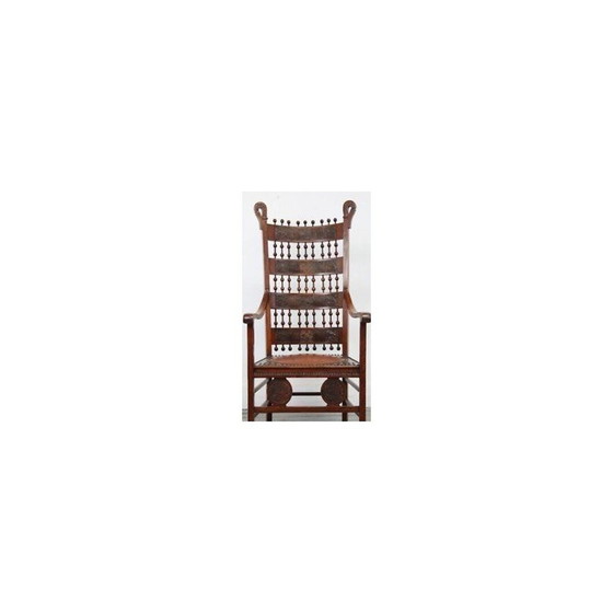 Image 1 of Vintage Arts and Crafts decoratieve carver fauteuil met hoge rug