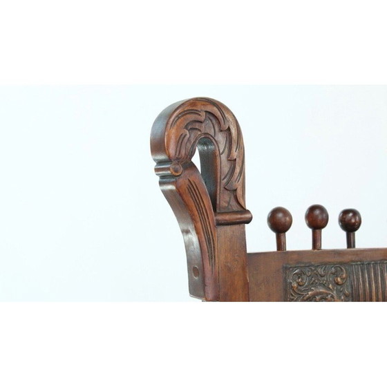Image 1 of Vintage Arts and Crafts decoratieve carver fauteuil met hoge rug
