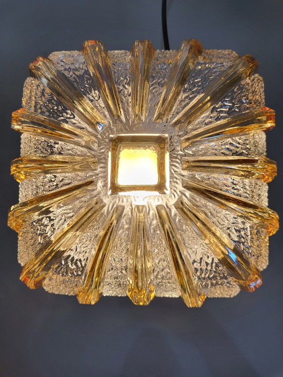 Image 1 of Vintage glazen wand of plafondlamp, reliëf en tweekleurig, jaren 1970