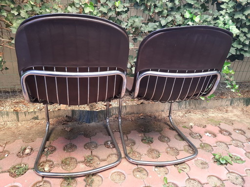 Gastone Rinaldi stijl eetkamerstoelen bekleed met origineel koeienleer, set van twee, Italië, 1960S