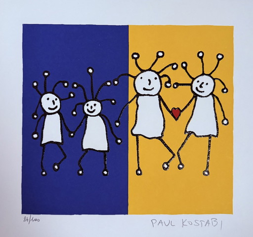 Paul Kostabi: “Sprkl Family”. Handgesigneerd, Genummerd. 