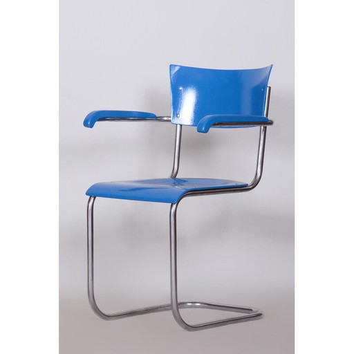 Set van 4 vintage fauteuils in beuken multiplex en verchroomd staal van Mart Stam, Duitsland 1930