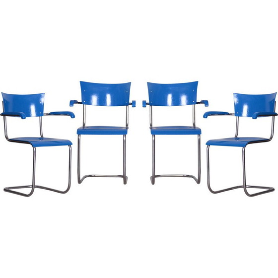 Image 1 of Set van 4 vintage fauteuils in beuken multiplex en verchroomd staal van Mart Stam, Duitsland 1930