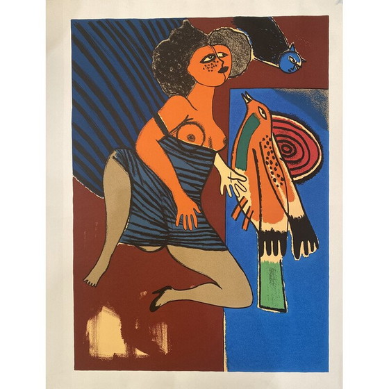 Image 1 of Vintage litho "de verliefde vogel" door Guillaume Corneille