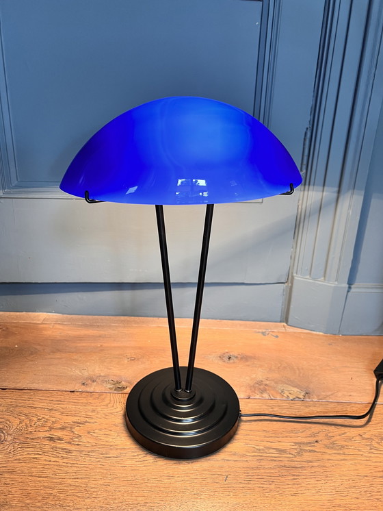 Image 1 of Ikea Kupol lamp opaline 1995 blauw glas