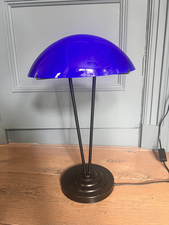 Image 1 of Ikea Kupol lamp opaline 1995 blauw glas