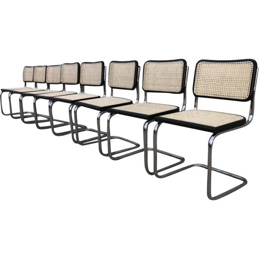 Set van 8 vintage Breuer b32 stoelen, zwart