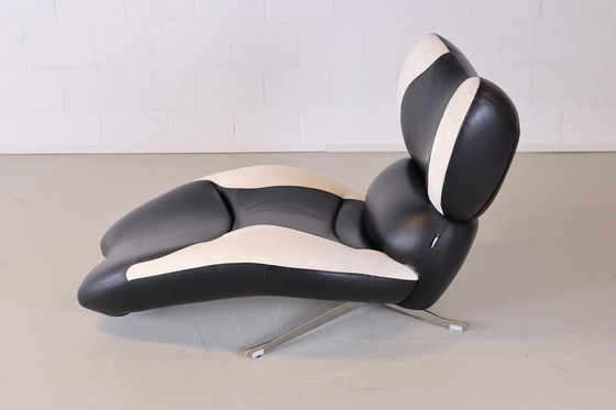 Image 1 of Topform panda chaise longue zwart wit leer alcantara