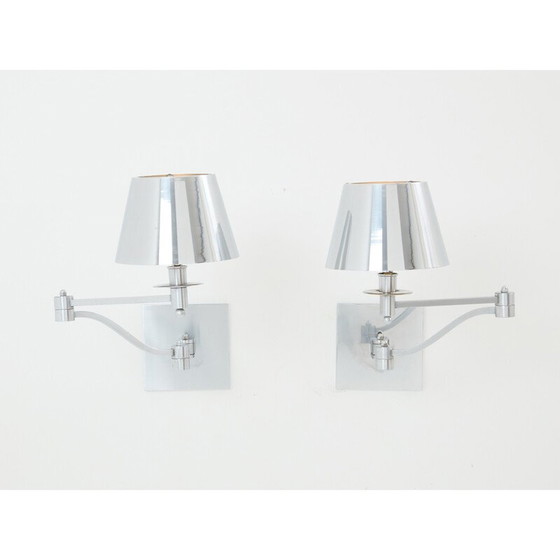 Image 1 of Paar vintage geborsteld stalen wandlampen voor Maison Charles, 1960