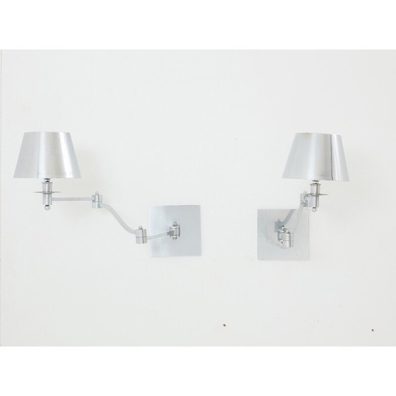 Image 1 of Paar vintage geborsteld stalen wandlampen voor Maison Charles, 1960