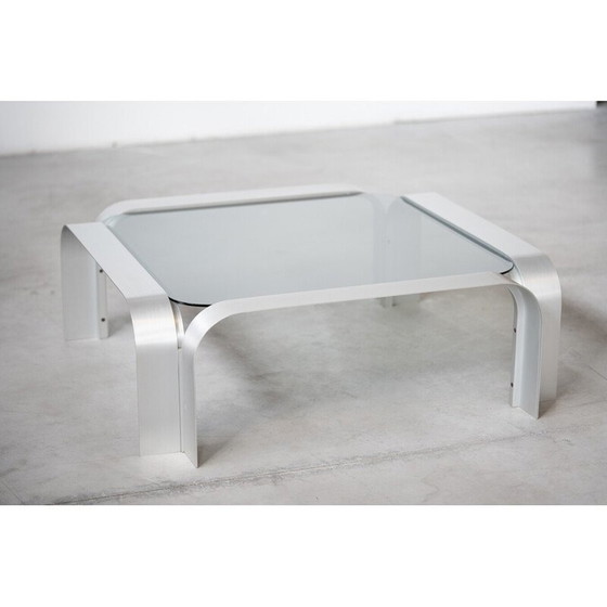 Image 1 of Vintage Space Age geborsteld aluminium salontafel, Duitsland 1970