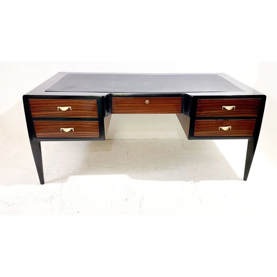 Image 1 of Mid Century bureau van hout, leer en messing