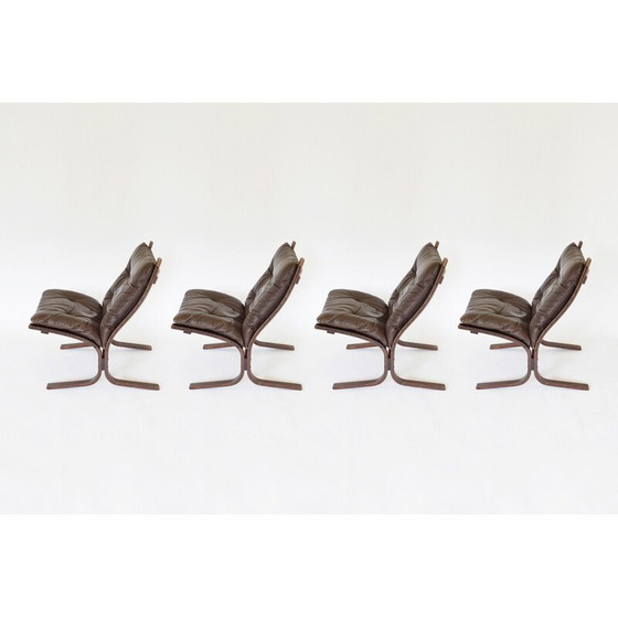 Image 1 of Set van 4 vintage pindabruine Siesta fauteuils van Ingmar Relling voor Westnofa, jaren 1960