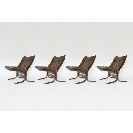 Image 1 of Set van 4 vintage pindabruine Siesta fauteuils van Ingmar Relling voor Westnofa, jaren 1960