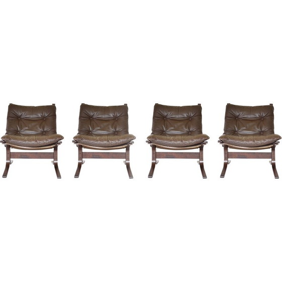 Image 1 of Set van 4 vintage pindabruine Siesta fauteuils van Ingmar Relling voor Westnofa, jaren 1960