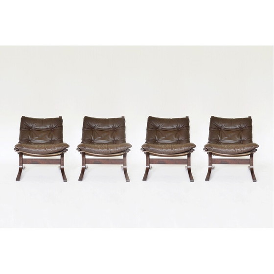 Image 1 of Set van 4 vintage pindabruine Siesta fauteuils van Ingmar Relling voor Westnofa, jaren 1960