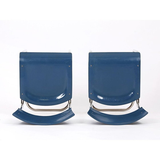 Image 1 of Paar vintage tafels met 2 stoelen van vernikkeld staal, Tsjechië 1930