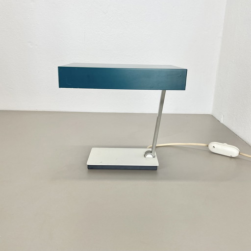 Modernistische groene kubusvormige spoetnik tafellamp Kaiser Leuchten, 1970S Duitsland