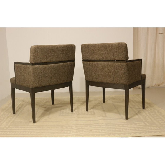 Image 1 of Paar vintage kubusfauteuils in bruin gevlekte stof, 1960