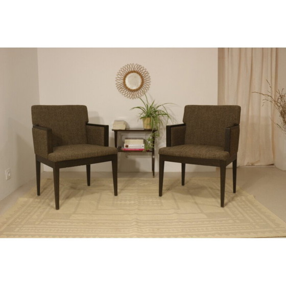 Image 1 of Paar vintage kubusfauteuils in bruin gevlekte stof, 1960