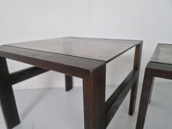 Image 1 of 2 Vintage Nesttafeltjes Met Rookglas