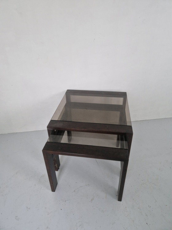 Image 1 of 2 Vintage Nesttafeltjes Met Rookglas