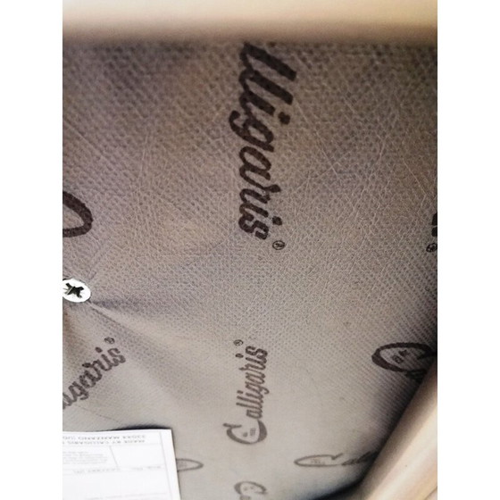 Image 1 of Calligaris vintage fauteuil in licht hout en zwart leer, Italië